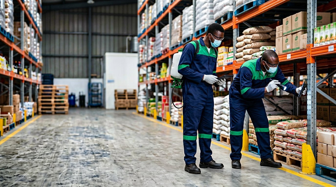 Commercial pest-management inspection in a warehouse